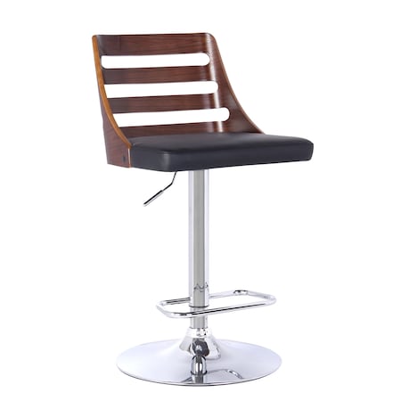 Armen Living Storm Barstool in Chrome finish with Walnut wood and Black Faux Leather LCSTBAWABL